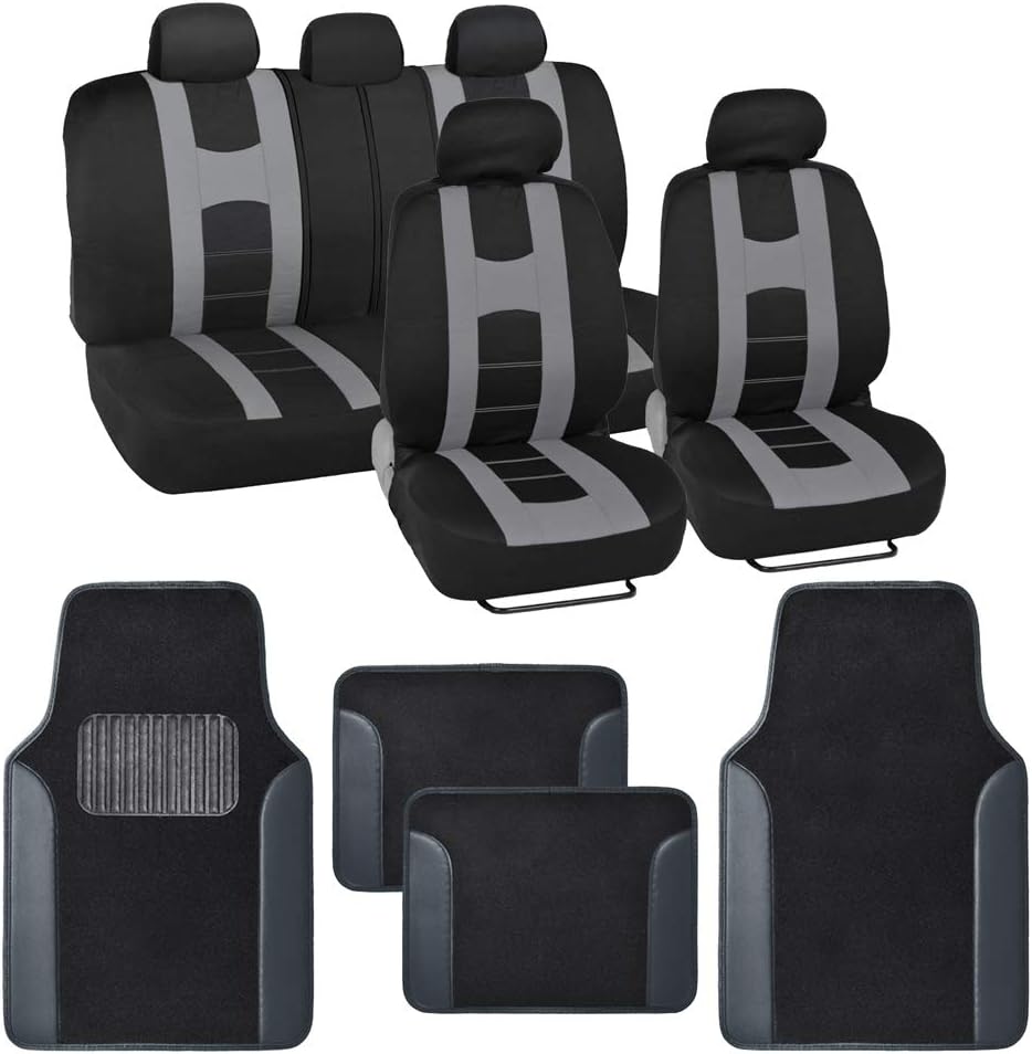 Light Gray Full Set Seat Covers with Car Floor Mats K2337