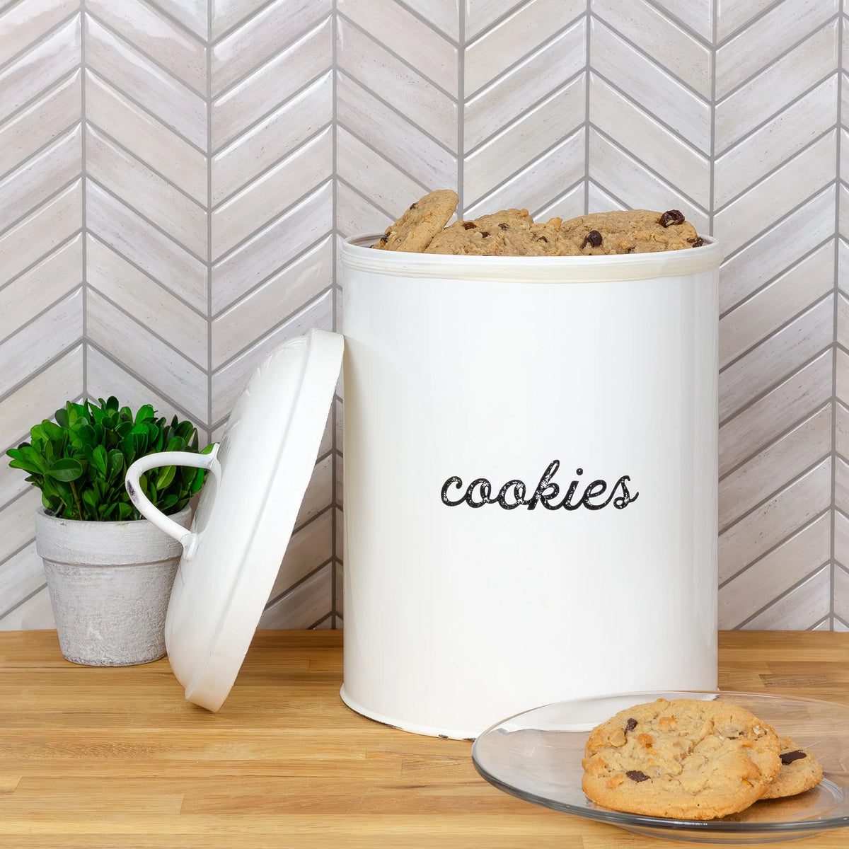 White Enamelware Cookie Jar H80144