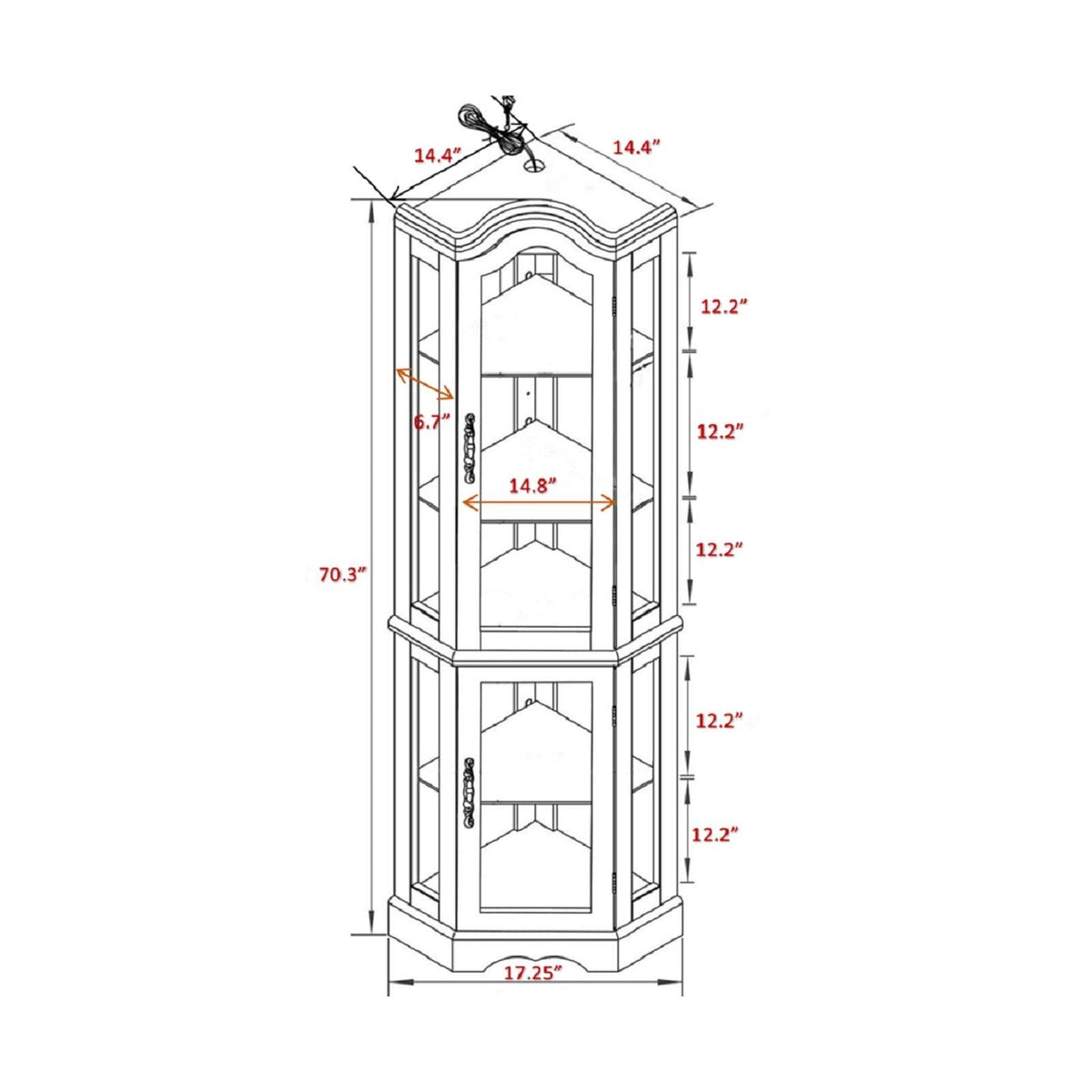 Brown Lighted Corner Curio Display Cabinet D9144