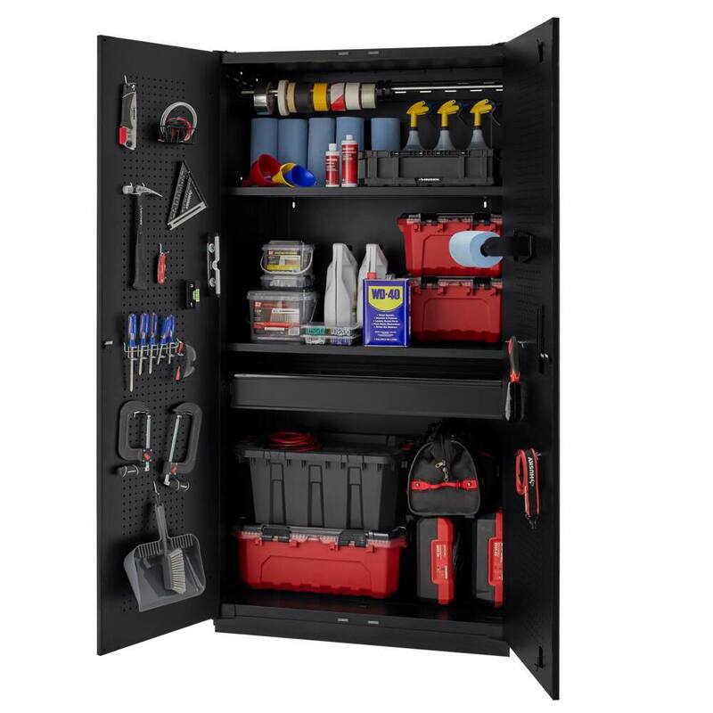 Extra Wide Heavy Duty 20-Gauge Steel Freestanding Garage Cabinet in Black C253