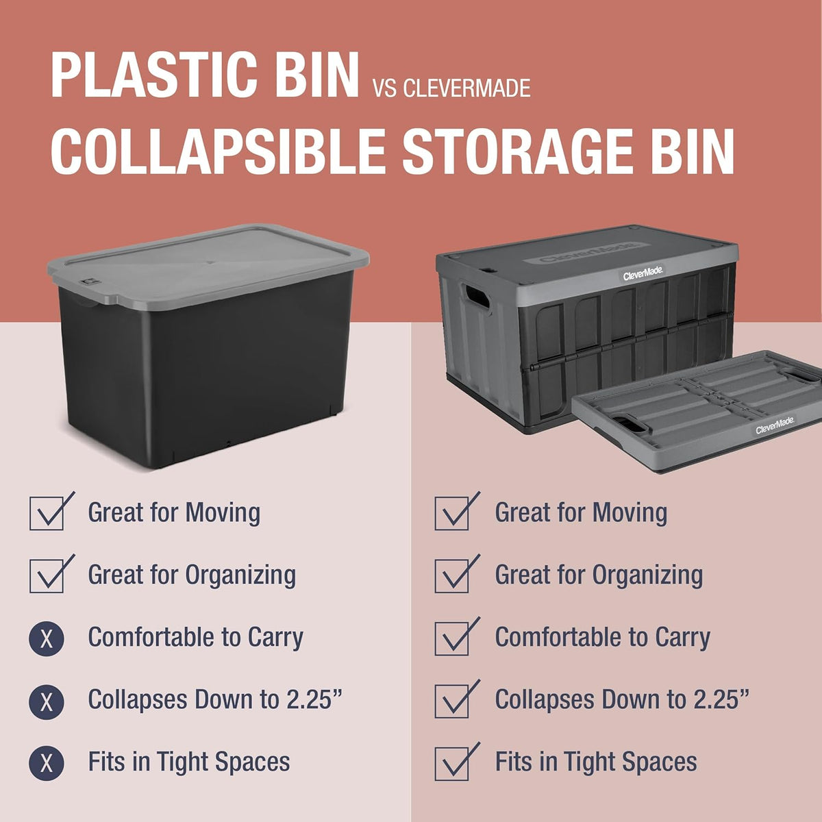 Collapsible Storage Bin with Lid, Tan, 3PK - 62L & Collapsible Shopping Basket, Ocean, 3PK - 24L Z9509