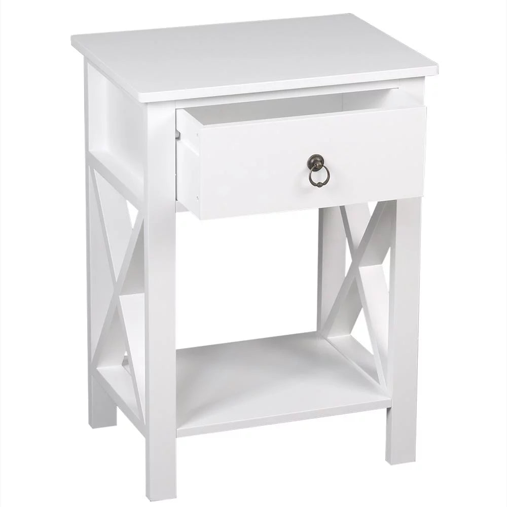 White Nightstand with Drawer and Shelf D87861