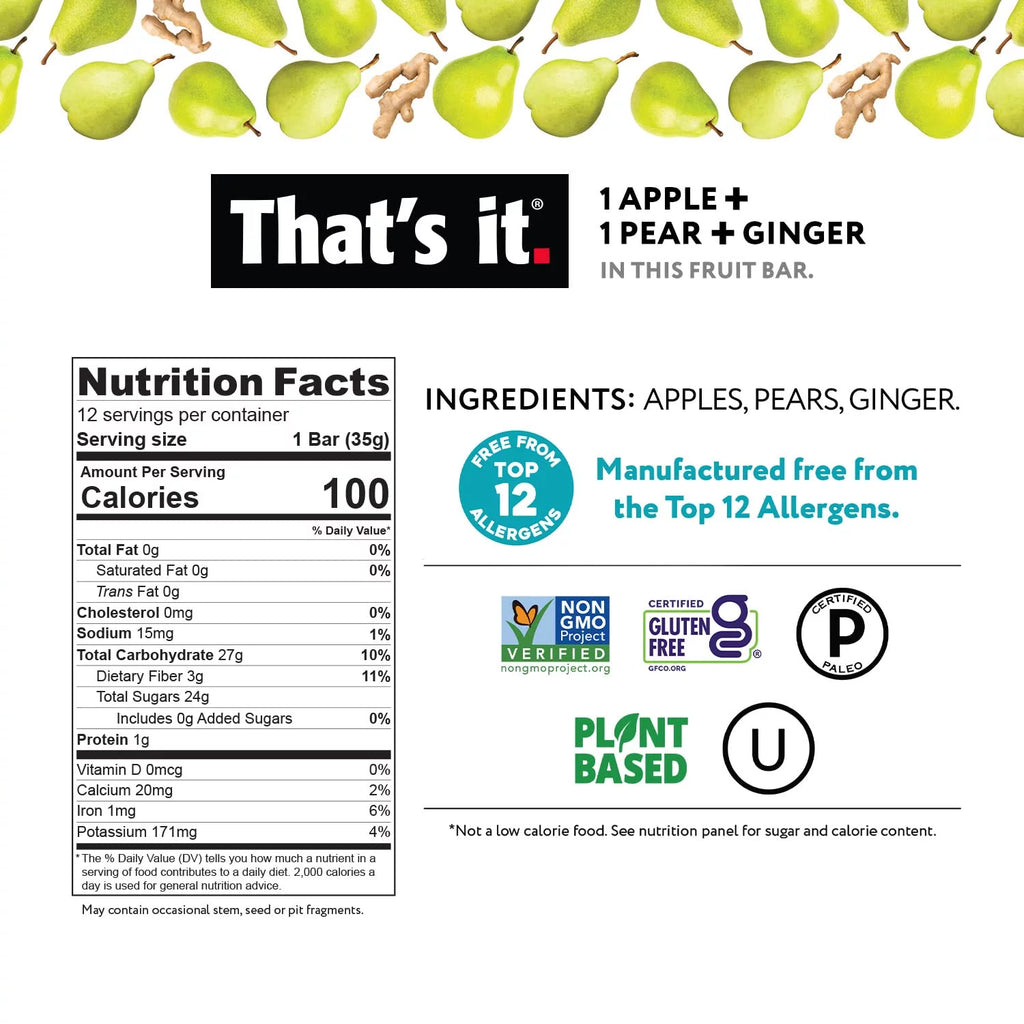 Apple Pear Ginger Fruit Bar 12 Pack A789