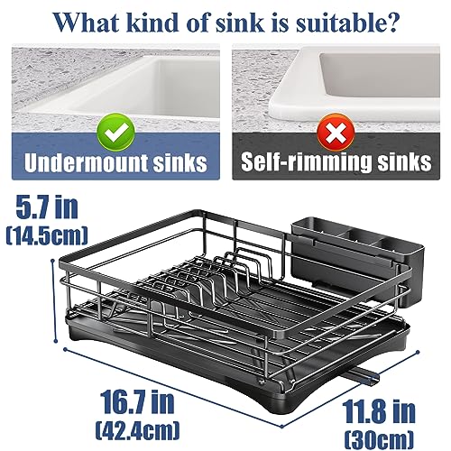 White Large Dish Rack with Drainboard and Utensil Holder B390561