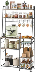 35.8" Large Farmhouse Coffee Station with 12 Hooks and Pull-Out Wire Basket, Coffee Bar Cart Table with Storage Shelves Rustic Brown L64643