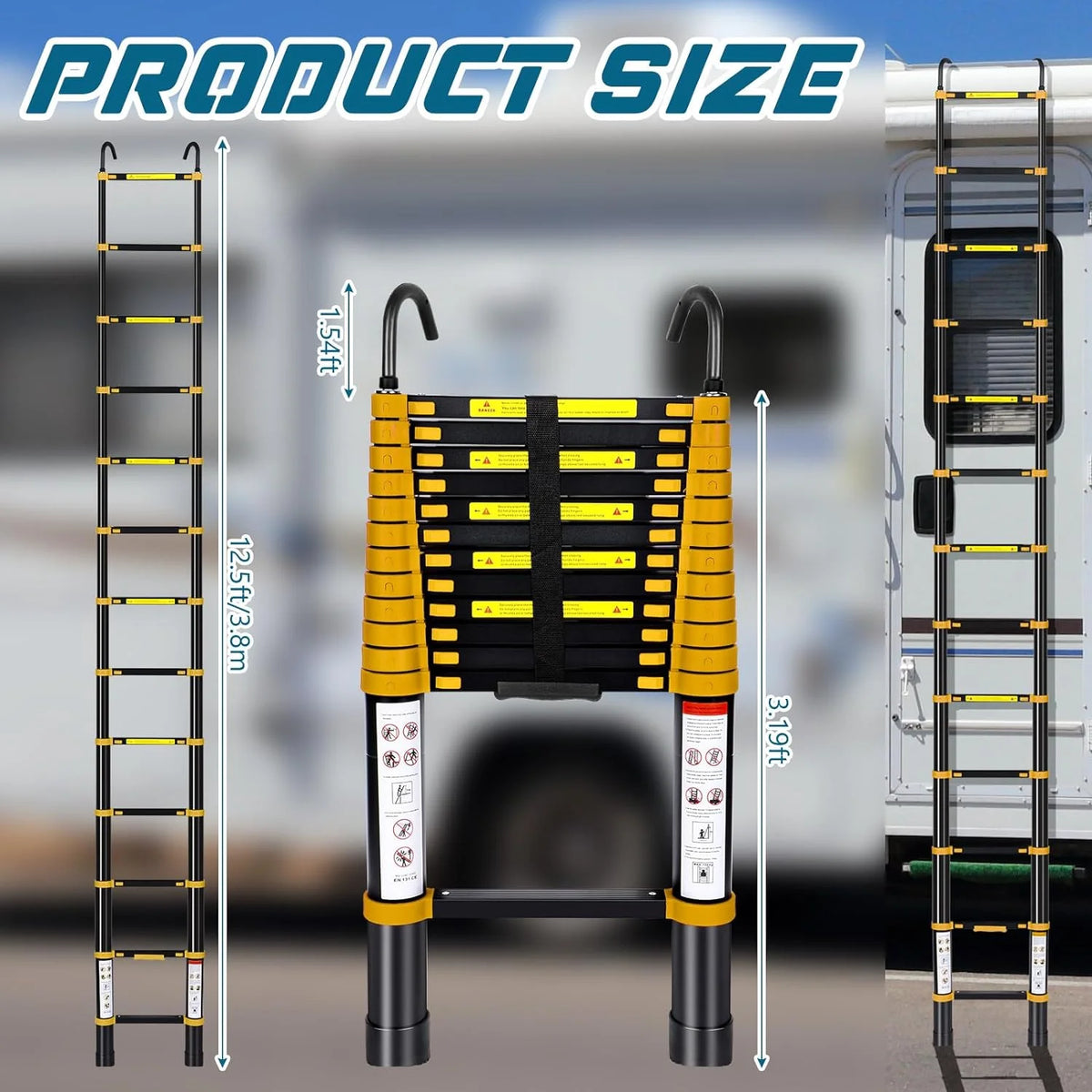 12.5FT Aluminum Telescoping Folding Ladder with Hook Y227516
