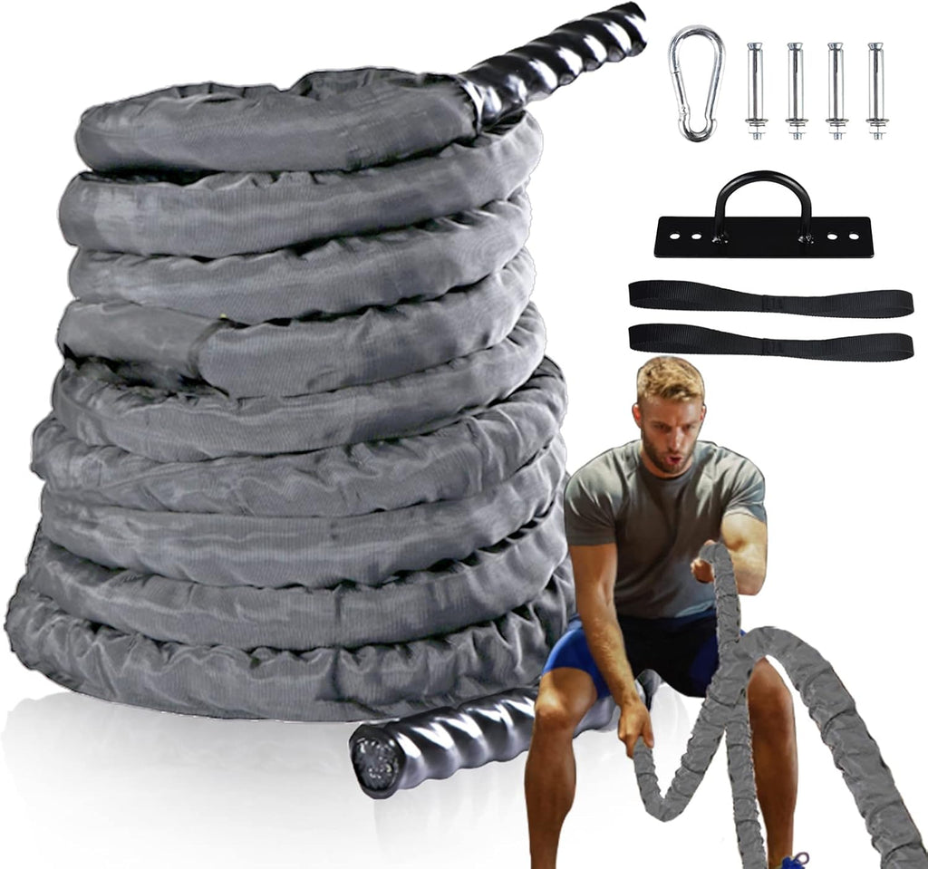 Heavy Battle Rope with Anchor Strap and Wall Mount Bracket Kit, Pack of 2 K622