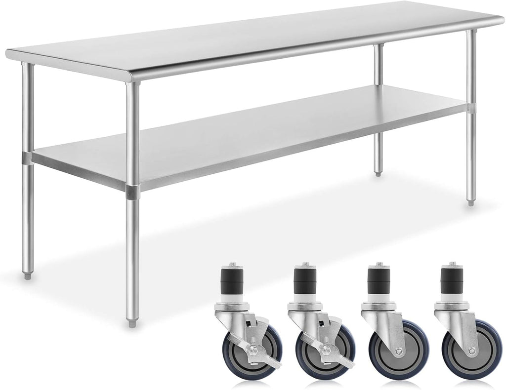 Stainless Steel Commercial Kitchen Prep & Work Table with 4 Casters Q65380