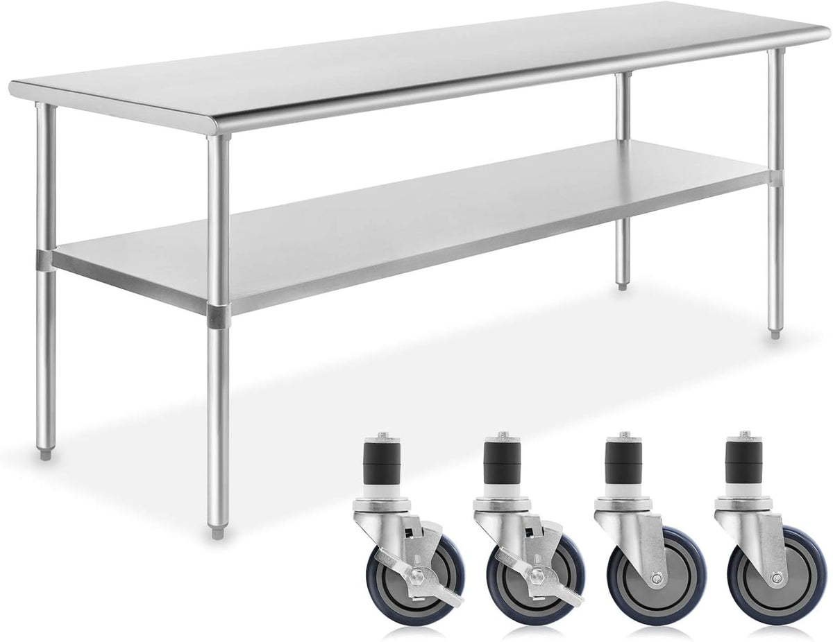 Stainless Steel Commercial Kitchen Prep & Work Table with 4 Casters Q65380