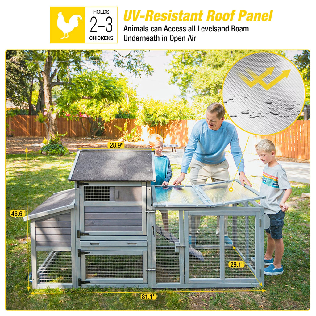 81" Wooden Chicken Coop with Wheels Z86116