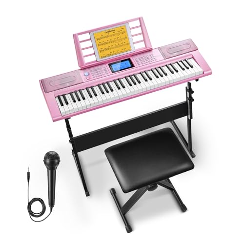 Black 61 Key Electric Piano Keyboard Kit with Stand, Stool, Microphone J16914