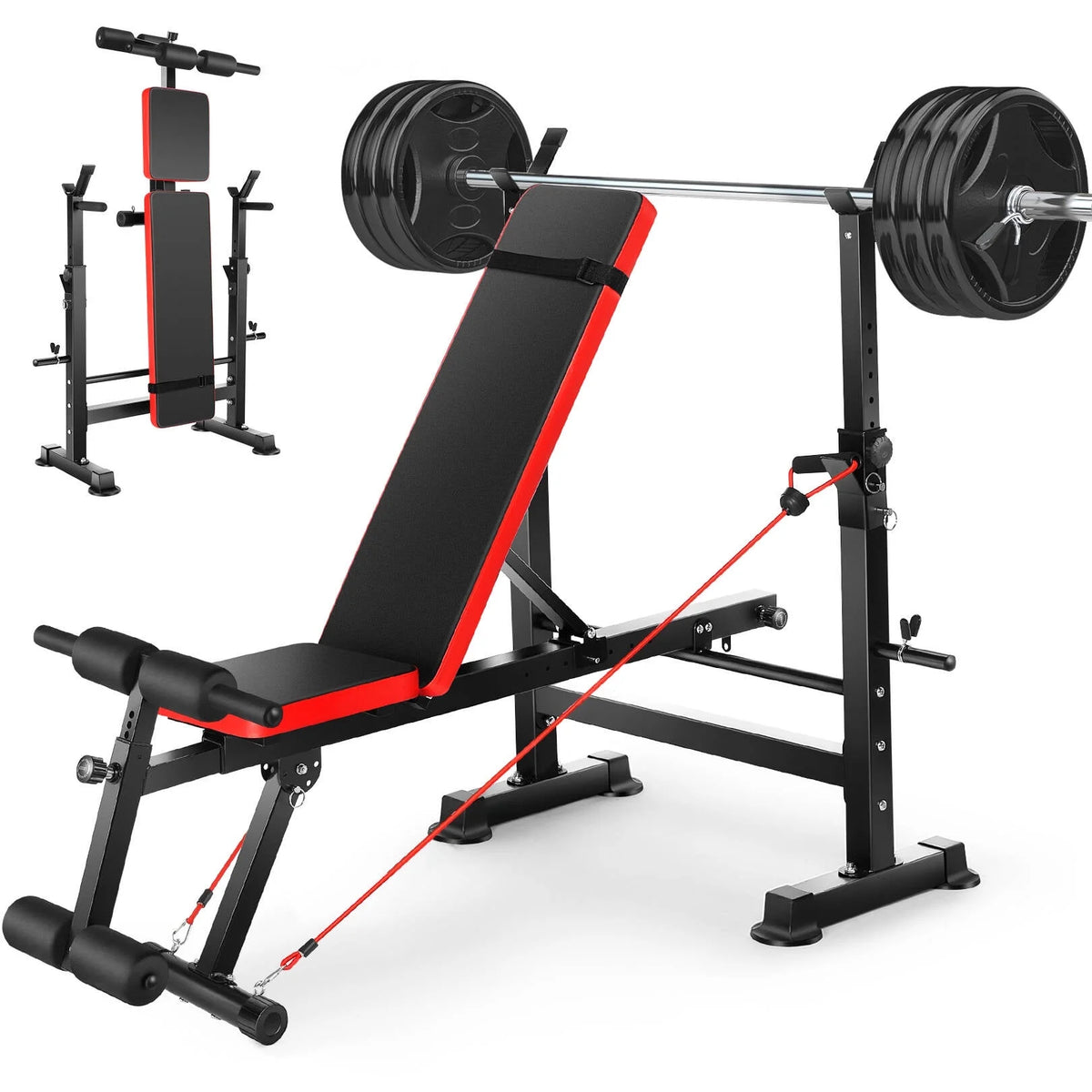 Adjustable Weight Bench Set with Barbell Rack Y1433