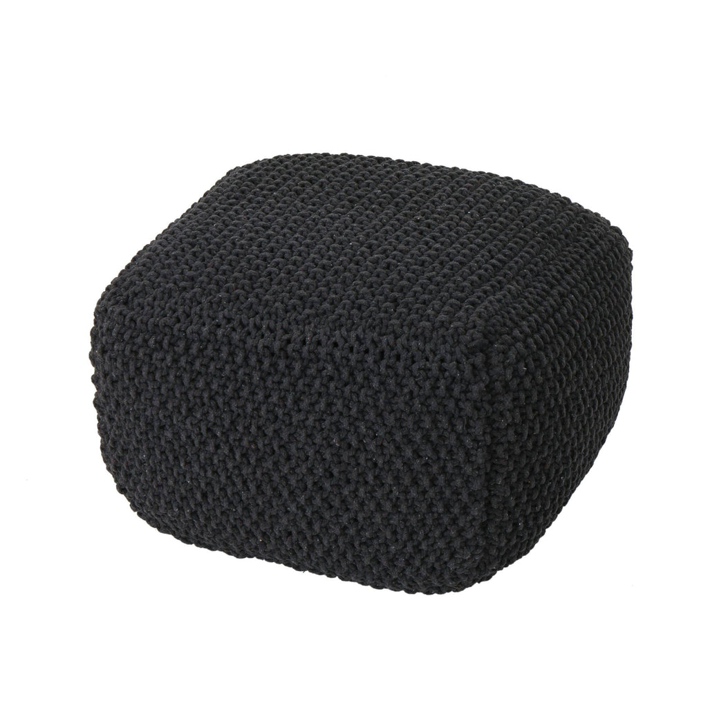 Black Knitted Square Pouf Ottoman I763