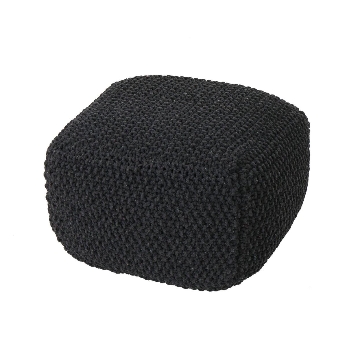 Black Knitted Square Pouf Ottoman I763