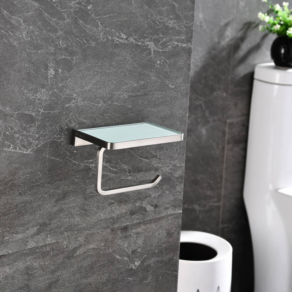 White Glass Shelf with Toilet Paper Holder S8805