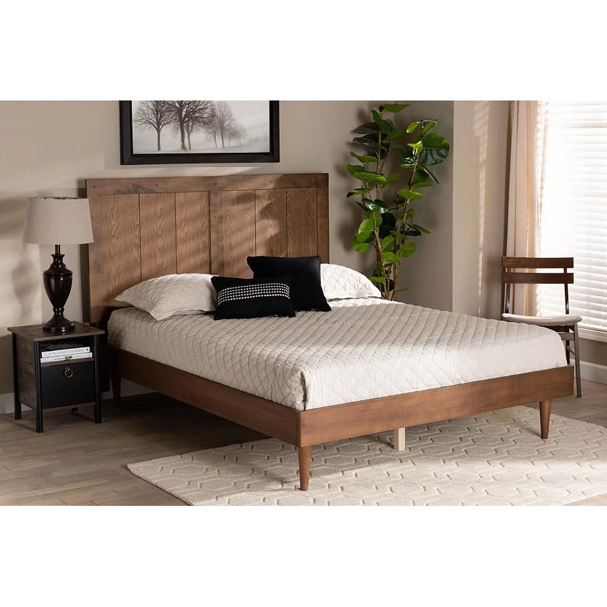 Ash Walnut Finished Wood Full Size Platform Bed V2265