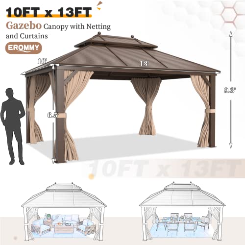 14'x20' Hardtop Gazebo Double Roof Galvanized Steel Canopy Aluminum Frame with Netting and Curtains N1640