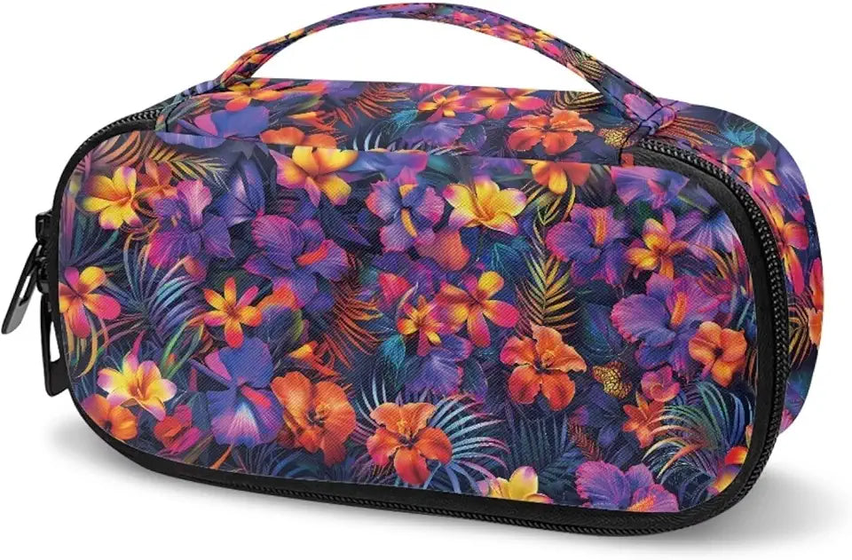 Colorful Tropical Flower Print Insulin Storage Bag with Side Handle R35404