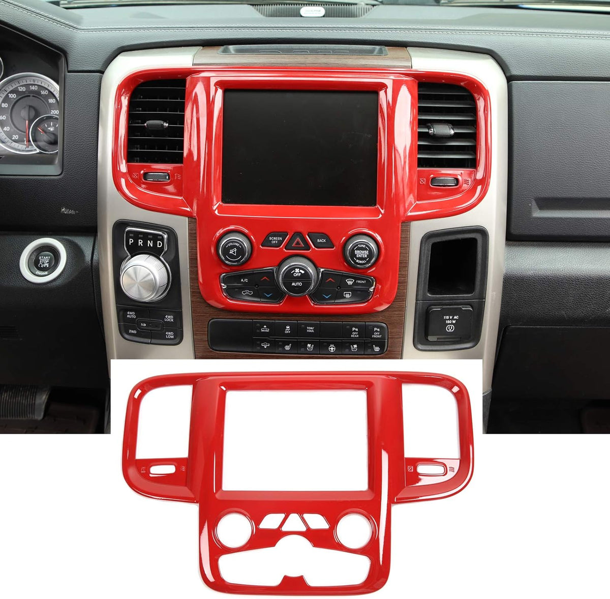 Red Carbon Fiber ABS Center Control Touch Screen Trim Cover Pack of 2 Z9090