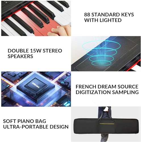 88 Key Semi Weighted Portable Digital Piano Keyboard with Stand, Case, Pedal, Headphone (Black) S543001