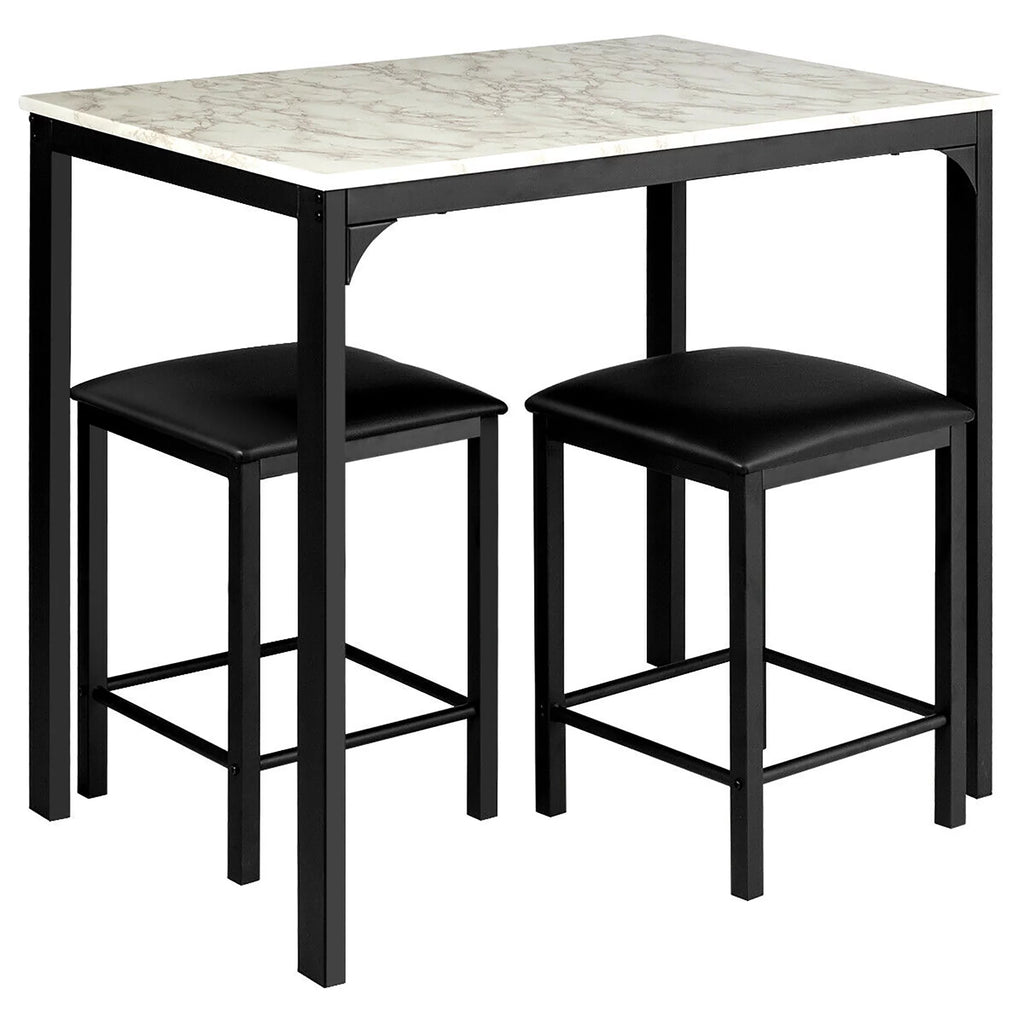 3 Piece Counter Height Dining Set Faux Marble Table and 2 Chairs M175997