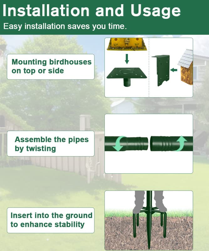 90Inch Heavy Duty Bird Feeder Pole Kit with 5 Prongs Base and 2 Plates Black K95914