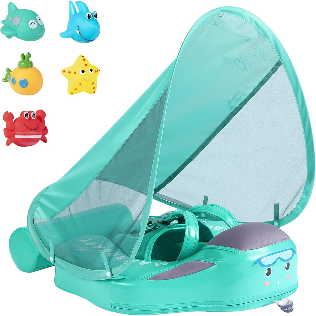 Baby Swimming Pool Float with UPF 50+ UV Sun Canopy, Infant Swimming Trainer Non-Inflatable Waist Swim Ring W341
