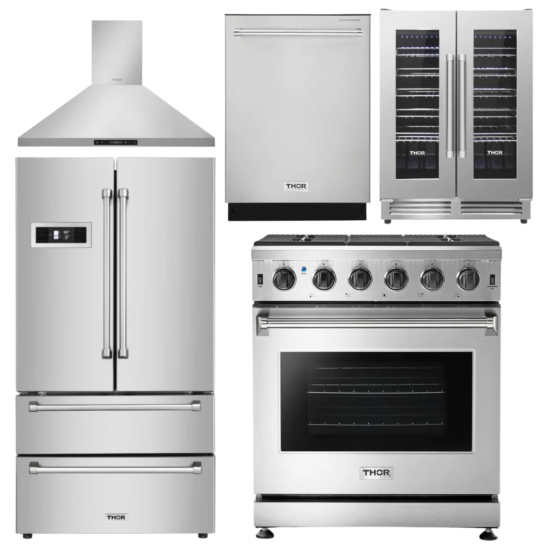 30 Propane Gas Range, Range Hood, Refrigerator, Dishwasher, Wine Cooler F607179