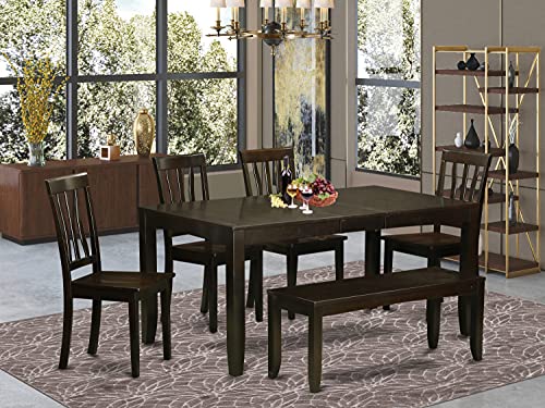 5 Piece Rectangle Wooden Table with Butterfly Leaf and 4 Linen Fabric Dining Chairs K973