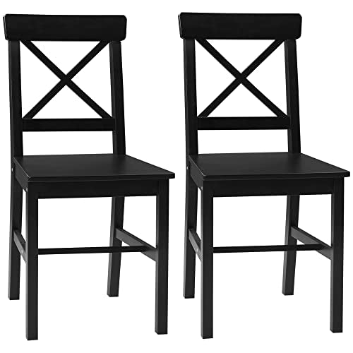 Black Wooden Cross Back Dining Chairs Set of 2 Q577