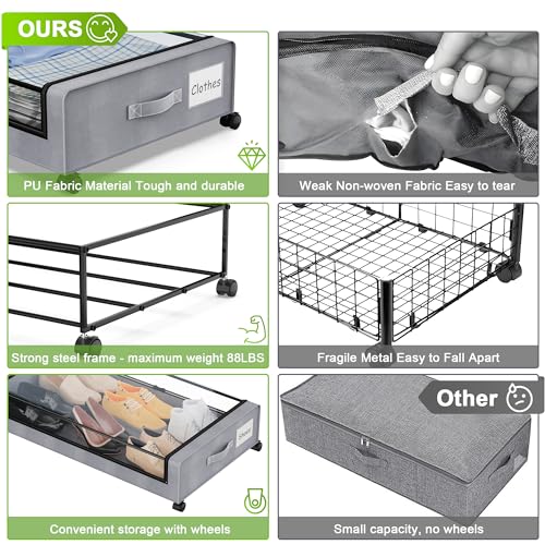 Black 2-Pack XXL 60L Rolling Metal Under Bed Storage Bins with Lids O175514