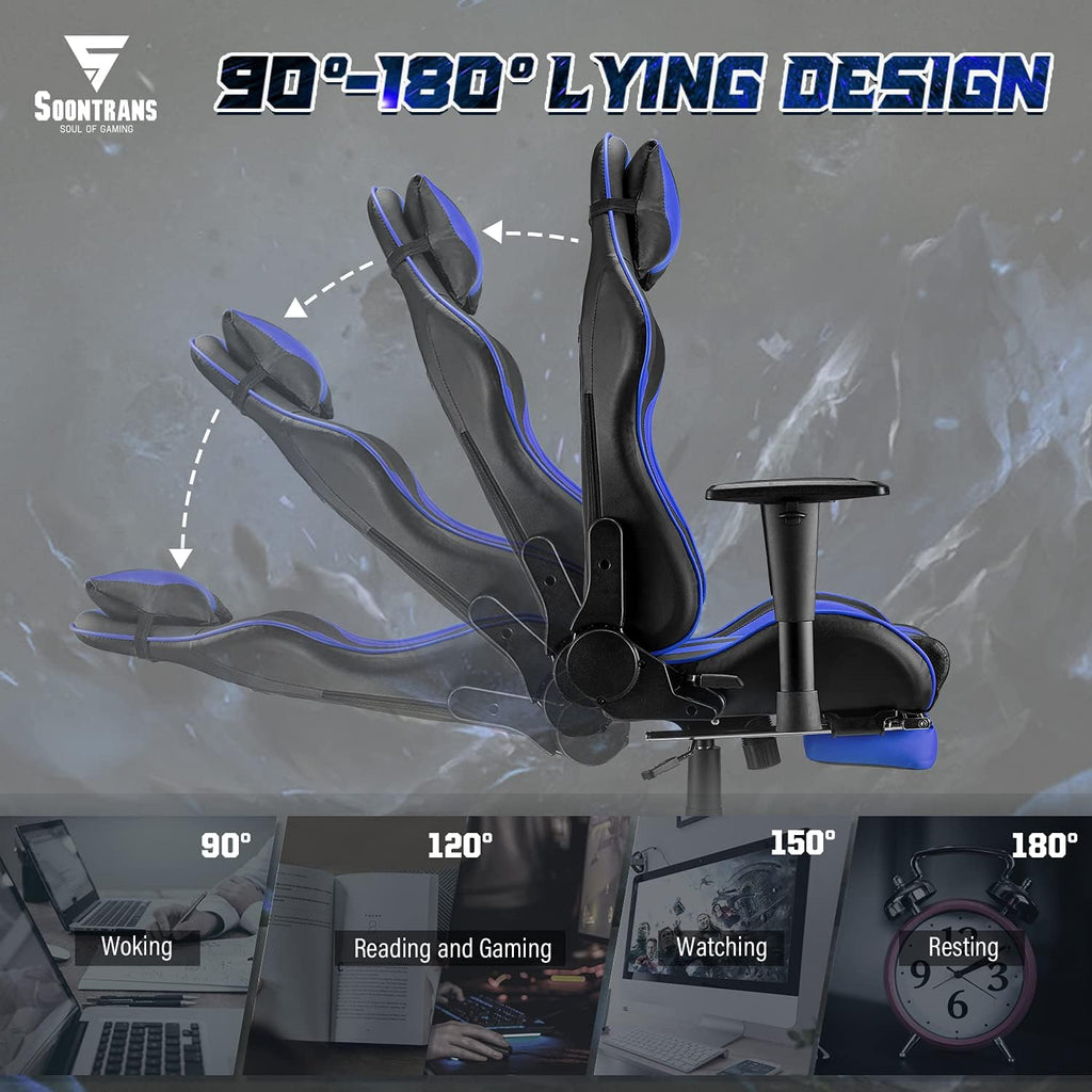 Gaming Chair with Footrest Ergonomic Desk Chair Royal Blue P80700