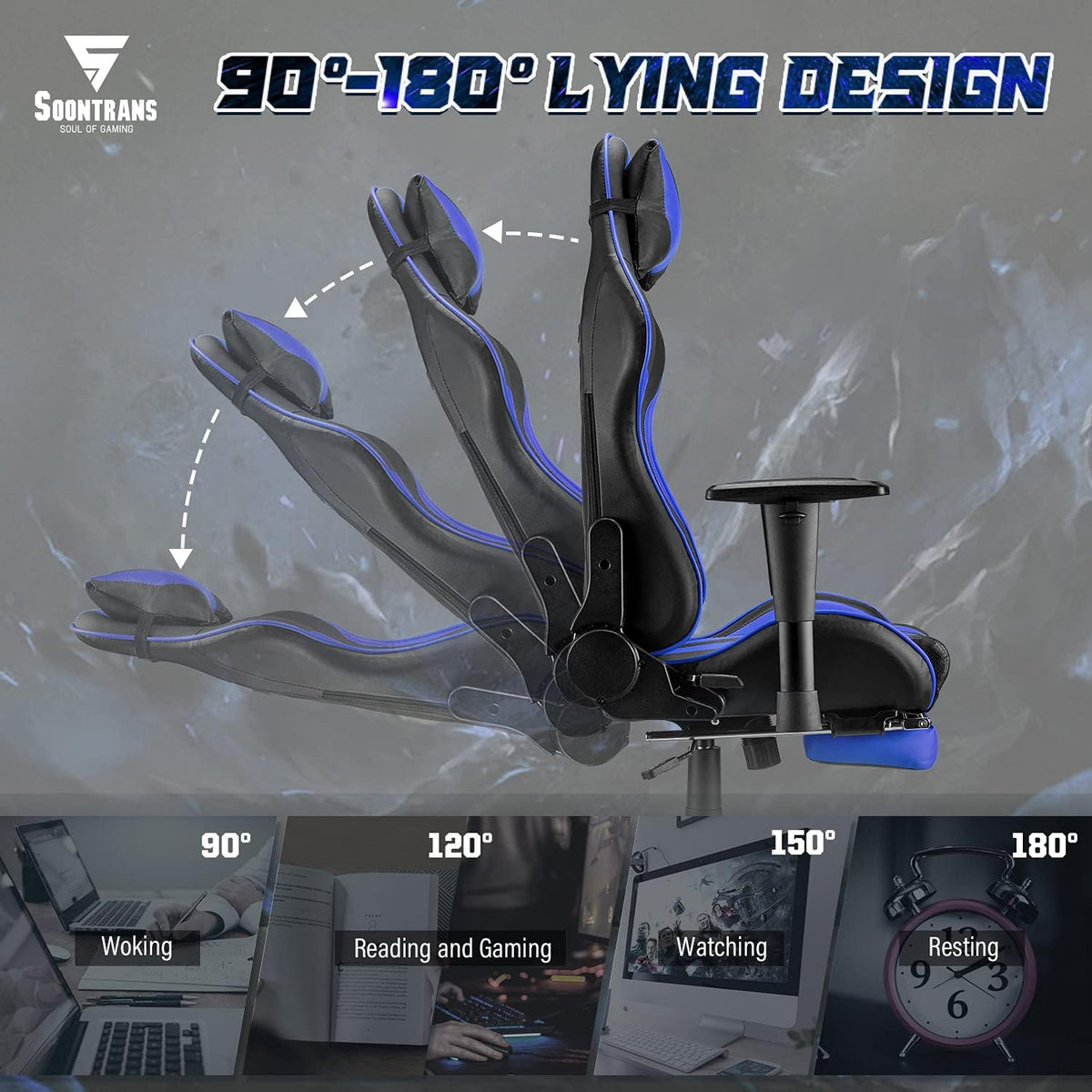 Gaming Chair with Footrest Ergonomic Desk Chair Royal Blue P80700
