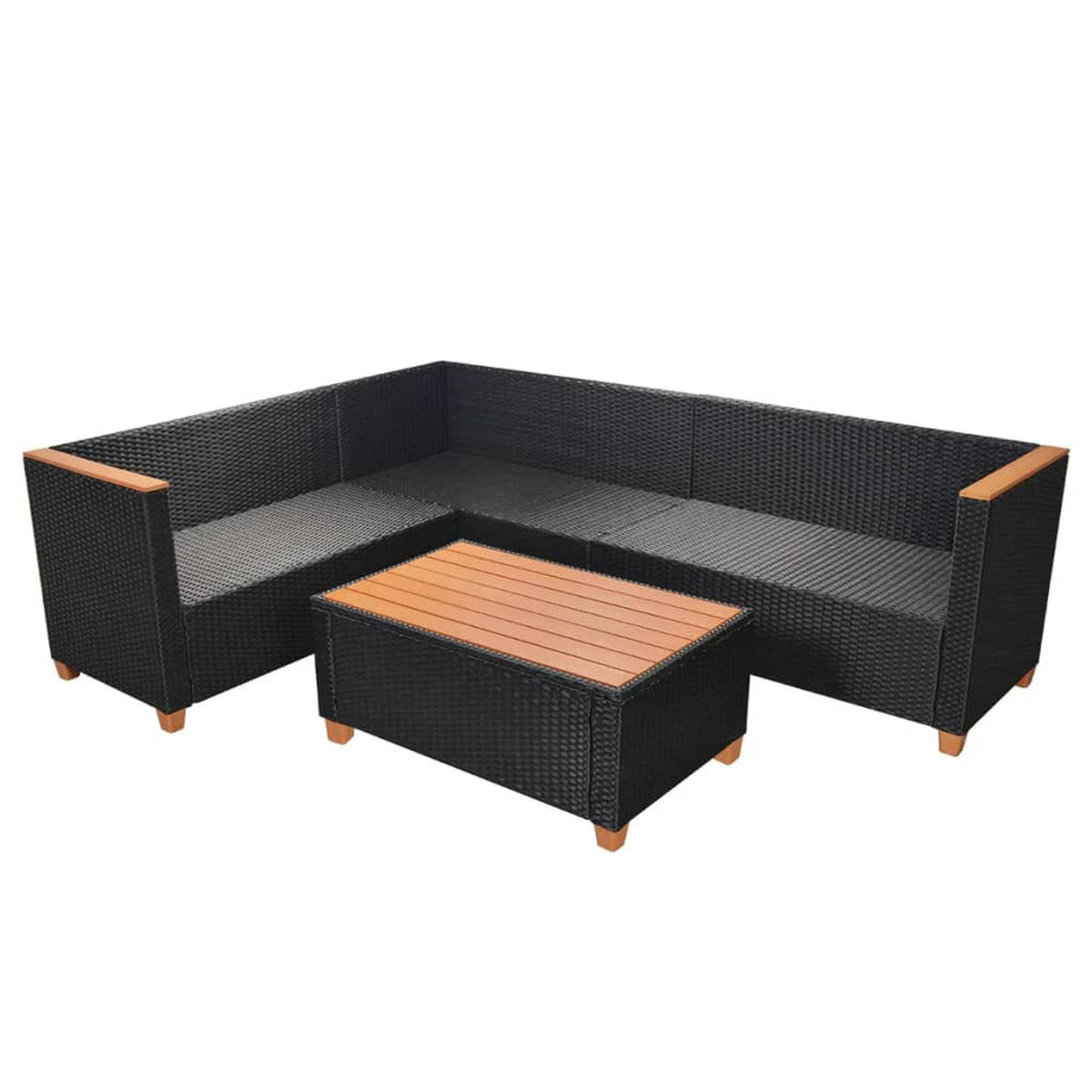 4 Piece Patio Lounge Set with White Cushions Black Poly Rattan 2-Seater Sofas with Corner Sofa and Coffee Table V133689
