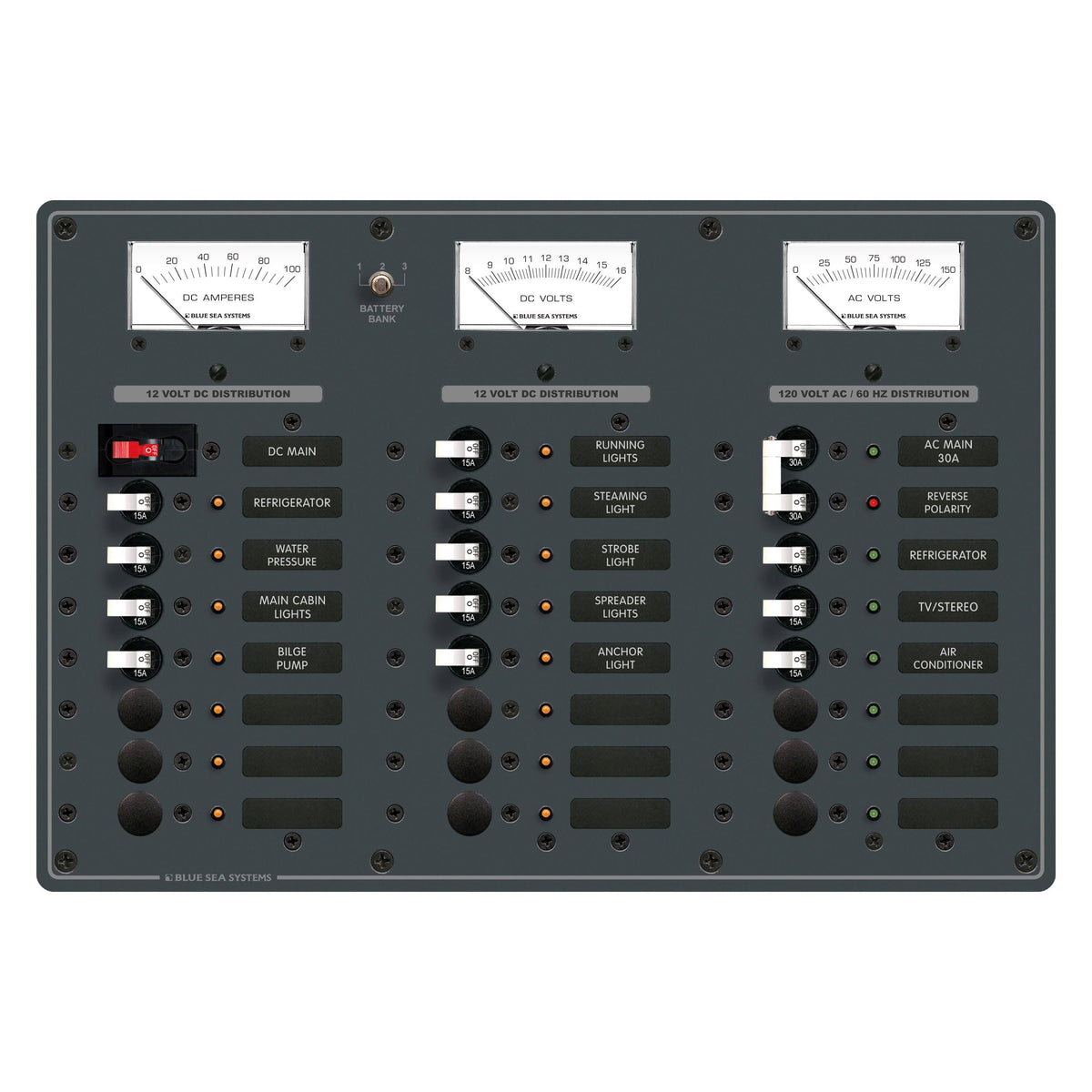 Blue Sea 8084 AC Main +6 Positions/DC Main +15 Positions Toggle Circuit Breaker Panel - Megean W176