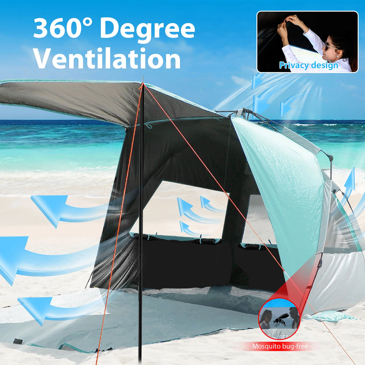 XL Pop-up Canopy Beach Tent for 4-6 Person, UPF 50+ Mint Green F379655