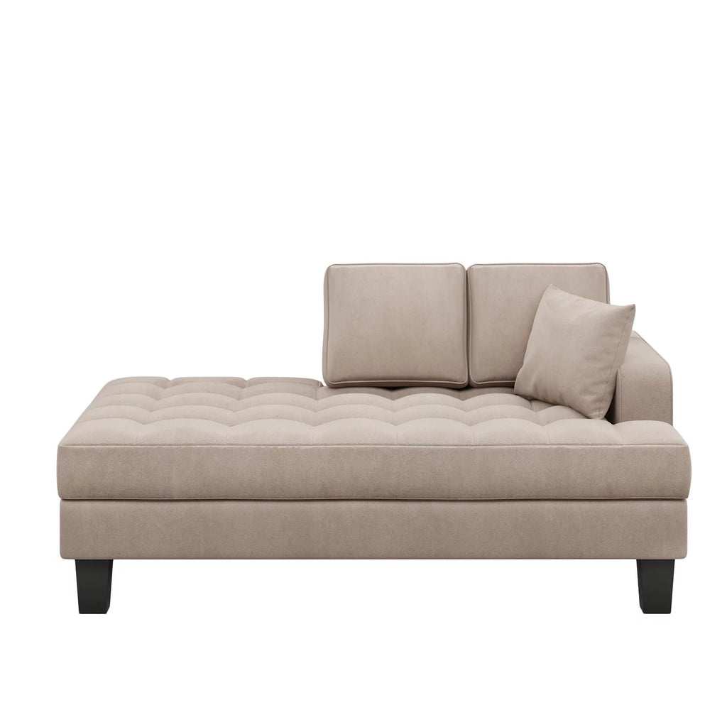 Warm Grey Tufted Chaise Lounge with Toss Pillow F465156