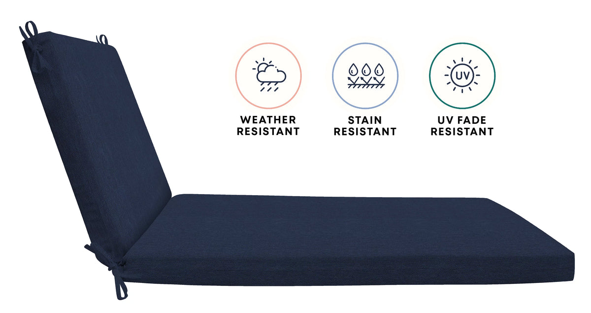 Solid Blue Polyester Outdoor Chaise Lounge Cushion I412583