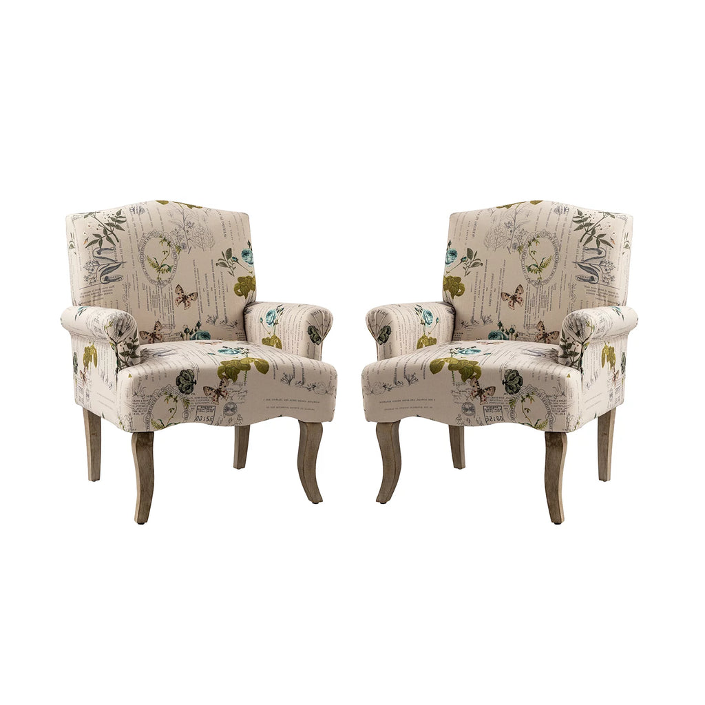 Upholstered Armchair Set of 2 with Pattern & Wooden Legs Y978844