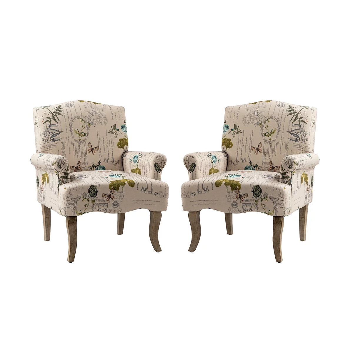 Upholstered Armchair Set of 2 with Pattern & Wooden Legs Y978844