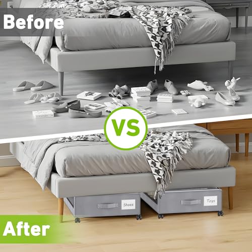 Black 2-Pack XXL 60L Rolling Metal Under Bed Storage Bins with Lids O175514