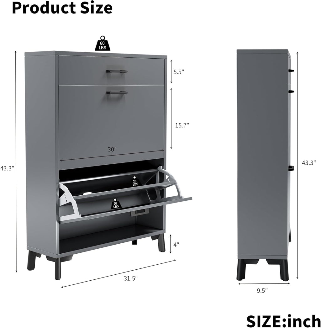 Gray 32" Slim Shoe Storage Cabinet Z4398