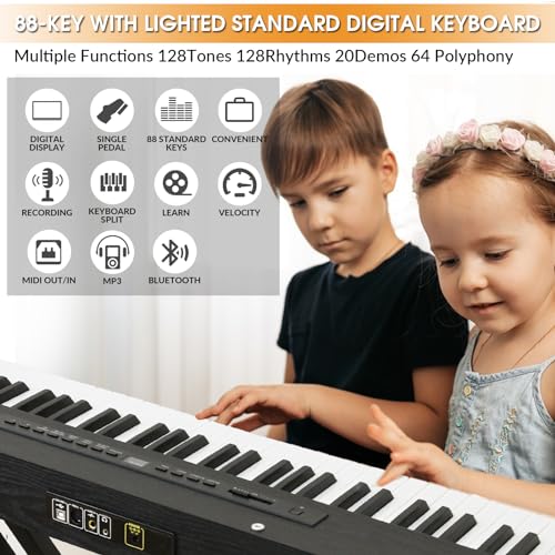 88 Key Semi Weighted Portable Digital Piano Keyboard with Stand, Case, Pedal, Headphone (Black) S543001