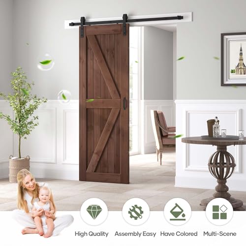 36x84 inch Sliding Barn Wood Door Slab with Hardware Kit and Handle, Coffee F919