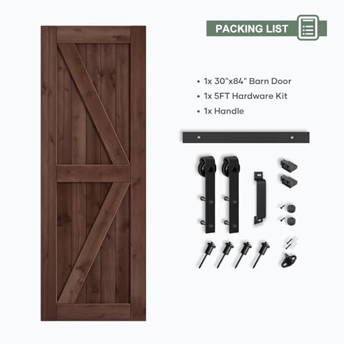 36x84 inch Sliding Barn Wood Door Slab with Hardware Kit and Handle, Coffee F919