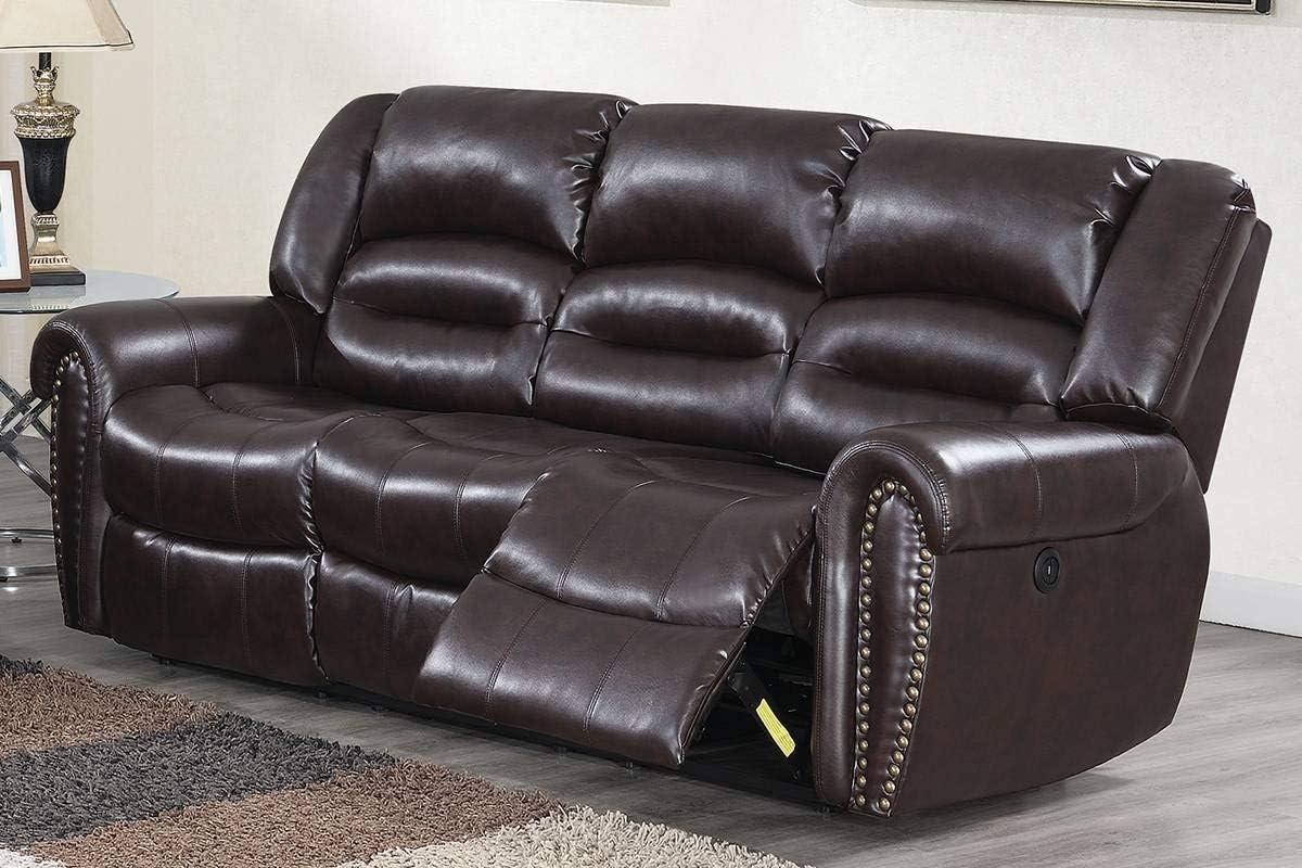 2 Pieces Power Motion Sofa and Loveseat in Brown Bonded Leather S991