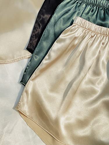 3 Sets Silk Satin Pajama Set Sleeveless V Neck Crop Cami Top and Shorts B9029