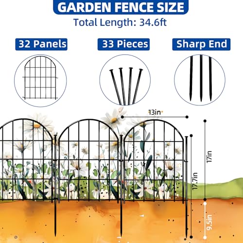 26 Pack 22in X 28ft Arched No Dig Rustproof Metal Garden Fence Y27881