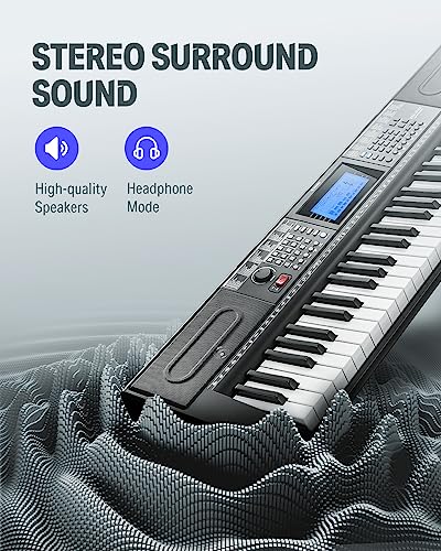Black 61 Key Electric Piano Keyboard Kit with Stand, Stool, Microphone J16914