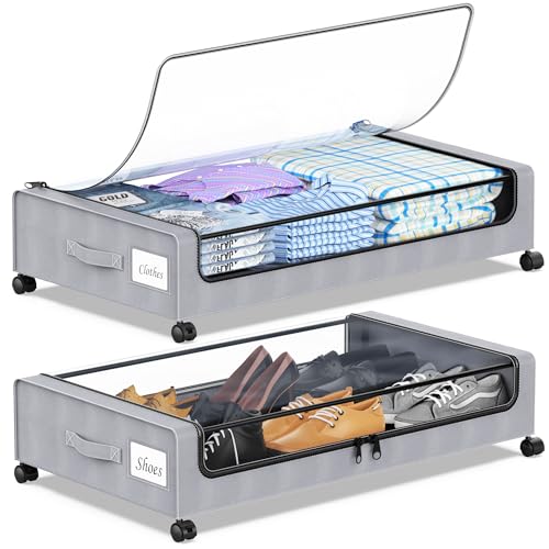 Black 2-Pack XXL 60L Rolling Metal Under Bed Storage Bins with Lids O175514